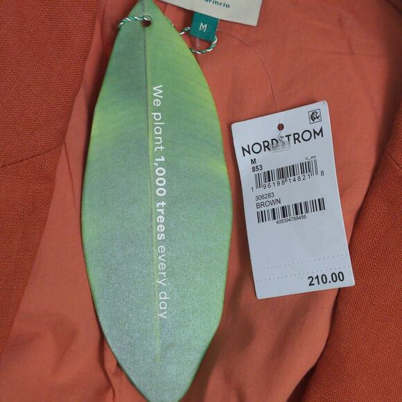 Farm Rio Womens Blazer Jacket Brown Rust Buttons Pockets 100% Linen Collar M New - Picture 12 of 15